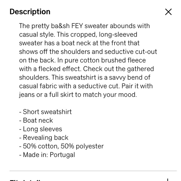 NWT BA&SH FEY CROPPED SUPER SOFT LOW BACK SWEATSHIRT - Picture 10 of 12